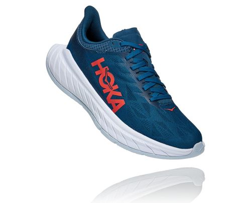 Hoka One One Dame Carbon X 2 Road Løpesko Moroccan Blå/Hot Coral Norge-75YWL